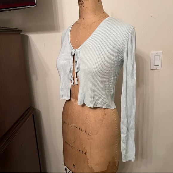 Garage Fly Away Open Tie Front Ribbed Cardigan Sweater Top - Picture 5 of 7